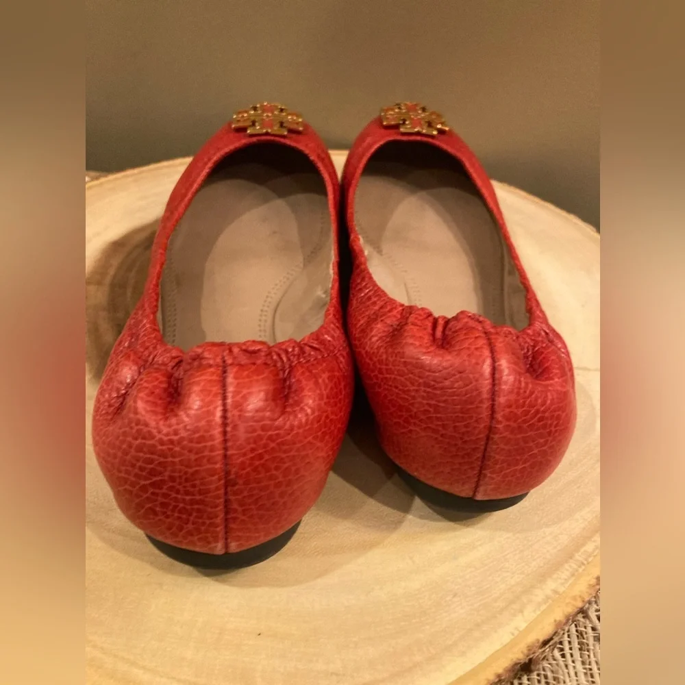 Tory Burch Womens RED Cognac Melinda size 8 M $250‎ Leather Ballet Flats